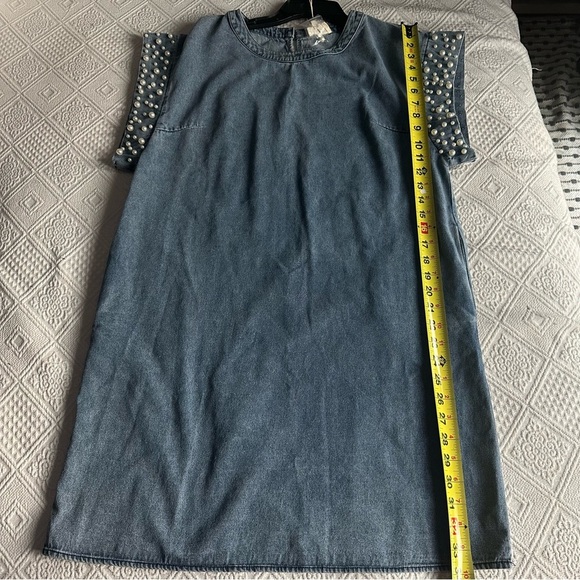 Free people- Bibi Denim Pearl Detail Mini Dress- Womens Size M #510-10 - Picture 14 of 14